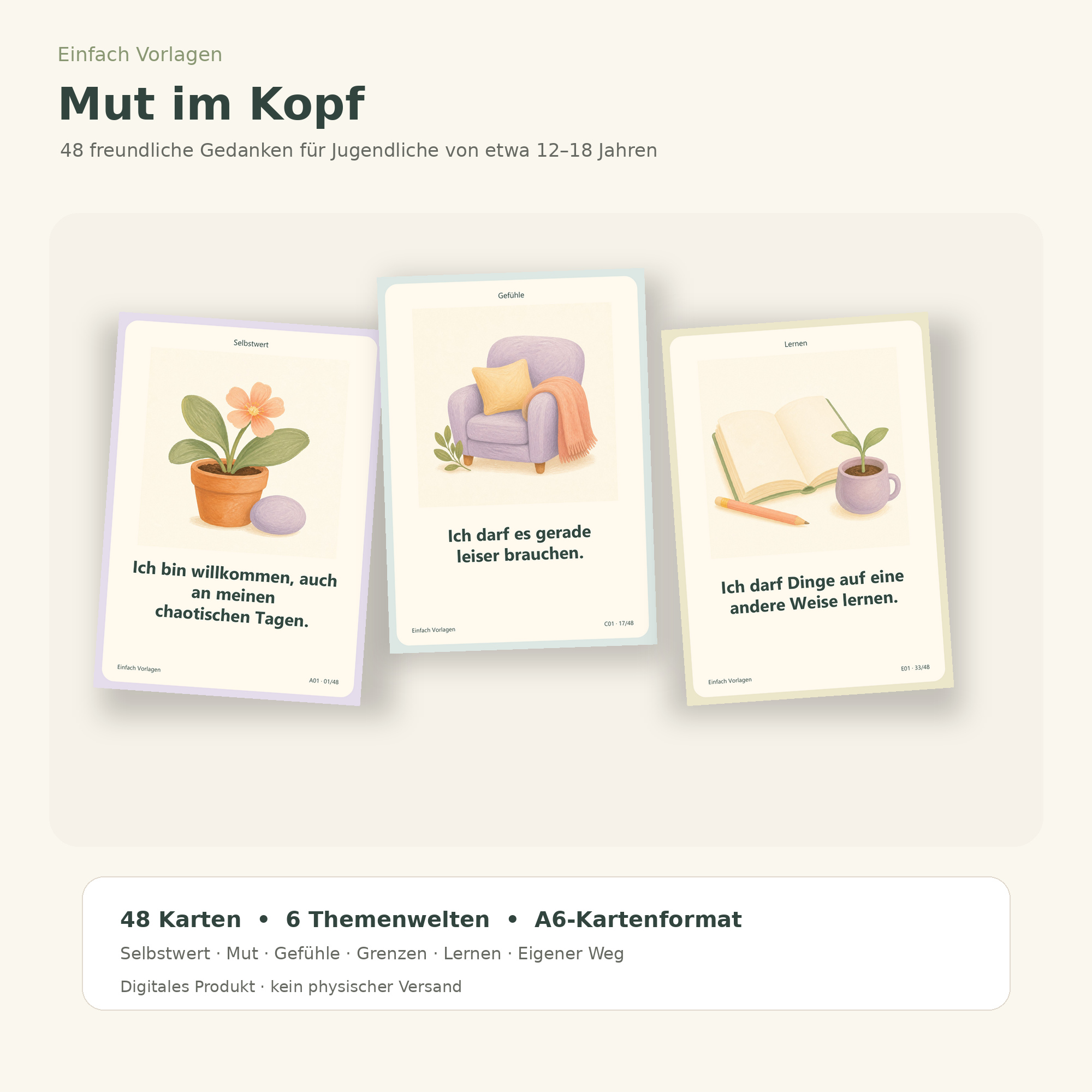 Mut im Kopf – 48 freundliche Affirmationskarten für Jugendliche | PDF zum Ausdrucken Vorschau